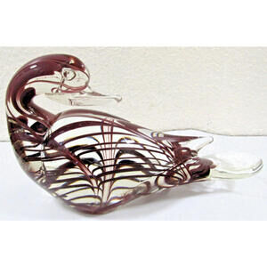 1970s Vintage Murano Style Purple and Clear Art Glass Duck Sculpture